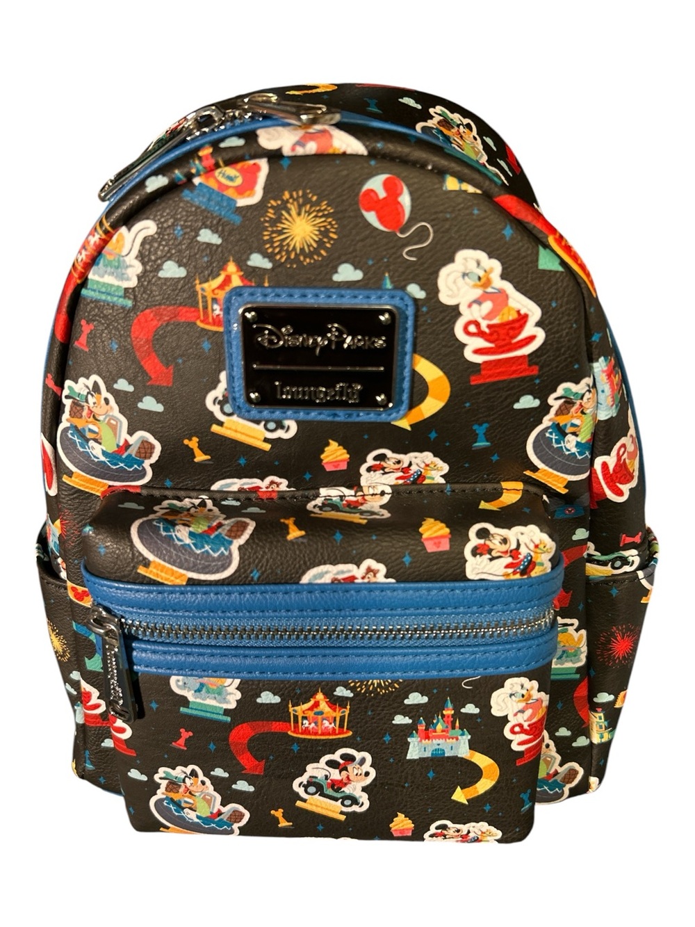 Disney Black Mini Backpack with Multicolor Theme Park Print
